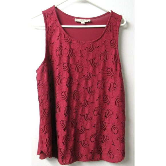 Ann Taylor LOFT Tank Top Women Size Large Wine Red Floral Crochet Overlay Lined - Picture 1 of 6